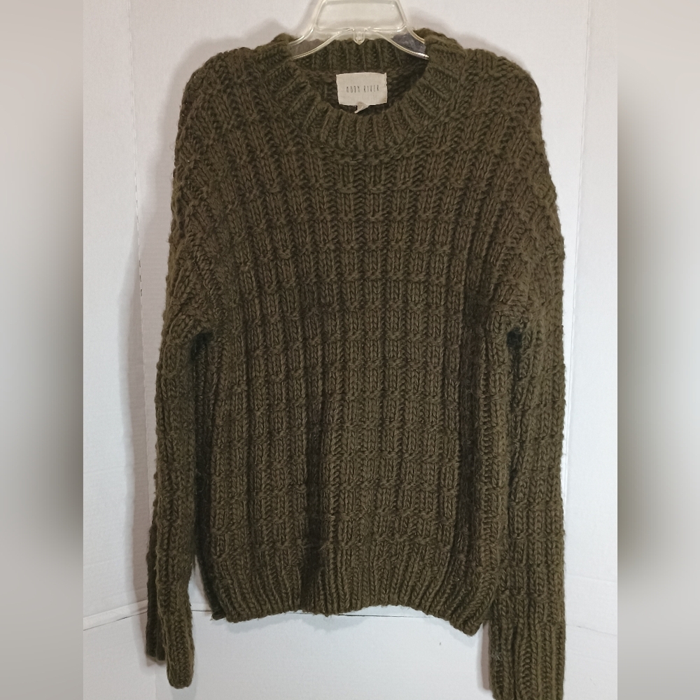 Moon River Women's Olive Green Crewneck Cabled Sweater Size Medium